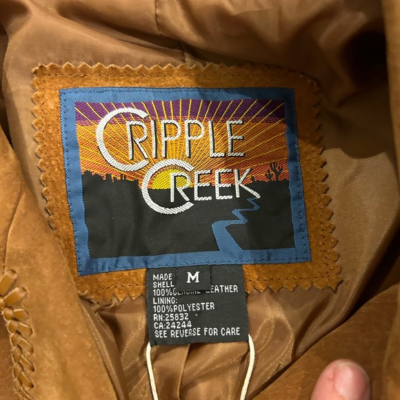 Vintage 90s Cripple Creek Suede Fringe Jacket Studded - Picture 6 of 7